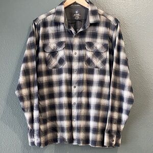KUHL Flannel Shirt Mens L Black Plaid Dillinger Button Down 7186